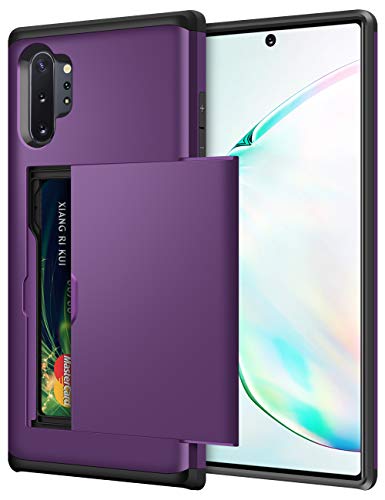 Product Cover SAMONPOW Wallet Cover for Galaxy Note 10 Plus Case with Card Holder Dual Layer Hybrid Shell Heavy Duty Protection Shockproof Soft Rubber Bumper Cover Case for Galaxy Note 10 Plus 6.8 inch Purple