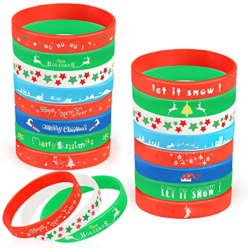 Product Cover Coogam 40PCS Christmas Silicone Bracelets, Xmas Rubber Wristbands Accessories Gift for Kids Adults Stocking Stuffers, Holiday Decoration Wrist Band Party Supplies Favors