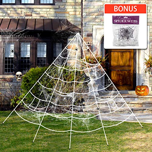 Product Cover GEJRIO Halloween Decorations, Giant Spider Web with Super Stretch Cobweb Set, Outdoor Yard Spooky Decor, 16 feet, White