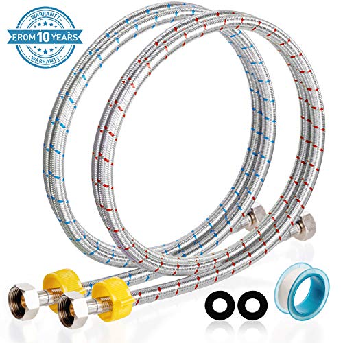 Product Cover Washing Machine Hoses Washer Hose - 6 Ft Set of 2 Stainless Steel Washing Machine Hookup - Laundry Hose Water Non Reagent Material PEX - Ultra Durable Washer Fill Hose Connector