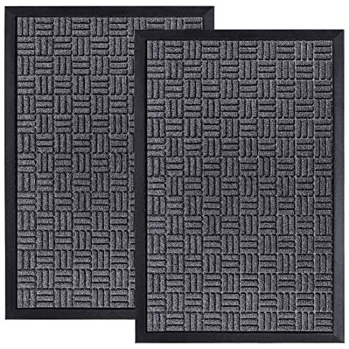 Product Cover HOMWE Front Door Mats, 2 Pc Set, 29.5 x 17, All Weather Entry and Back Yard Door Mat, Indoor and Outdoor Safe, Non-Slip Rubber Backing, Absorbent and Waterproof, Dirt Trapping Rugs for Entryway