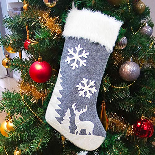 Product Cover Lulu Home Christmas Stockings, 20 Inches Large Luxury Flannel Reindeer and Snowflake Stockings for Christmas Holiday Party Decorations One Piece