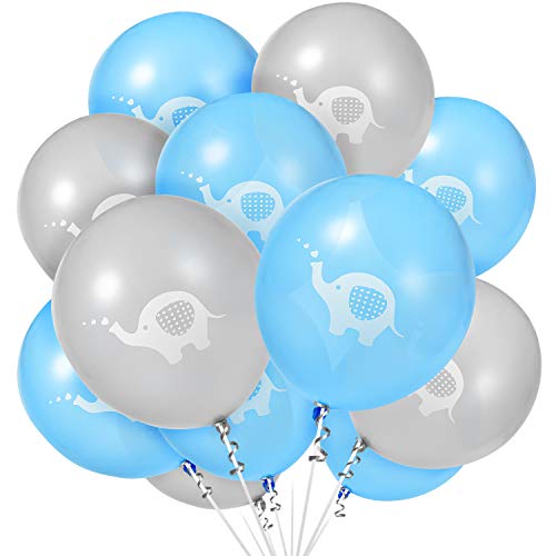 Product Cover 60 Pieces Elephant Balloons Elephant Latex Balloons Elephant Themed Party Decorations for Birthday Baby Shower Party Supplies (Blue and Grey)