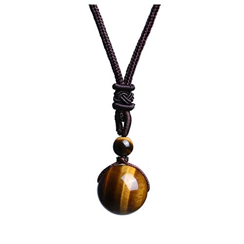 Product Cover Top Plaza Natural Healing Crystal Stone Pendant Necklace Round Gemstone Beads Pendant Necklaces with Nylon Cord 26 Inch