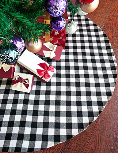 Product Cover Vanteriam 48 Inches Christmas Tree Skirt Double Layers Black and White Plaid Buffalo for Xmas Holiday Tree Decorations