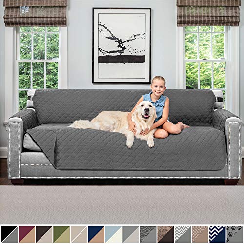 Product Cover Sofa Shield Original Patent Pending Reversible X-Large Oversized Sofa Protector for Seat Width up to 78 Inch, Furniture Slipcover, 2 Inch Strap, Couch Slip Cover Throw for Dogs, Pets, Sofa, Charcoal