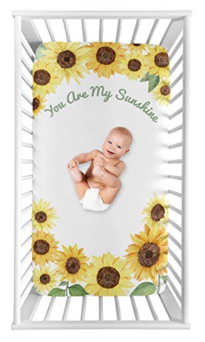 Product Cover Sweet Jojo Designs Yellow, Green and White Sunflower Boho Floral Girl Baby or Toddler Nursery Fitted Crib Sheet - Farmhouse Watercolor Flower, You are My Sunshine