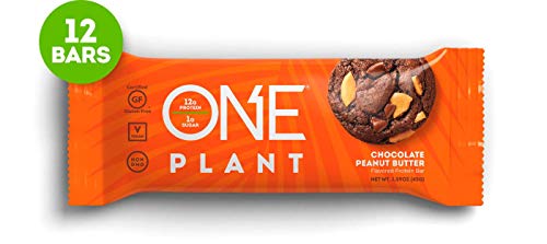 Product Cover ONE Plant Protein Bars, Chocolate Peanut Butter, Gluten Free Protein Bars With 12g protein & Only 1g sugar, Guilt-Free Snacking for High Protein Diets, 1.59 Oz (12 Pack)