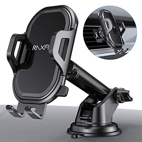 Product Cover Cell Phone Holder for Car - RAXFLY Windshield Air Vent Car Phone Mount 360 Degree Rotation Suction Cup Dashboard Phone Holder Car Mount Compatible with iPhone 11 8 Plus X XR Max Samsung Note 10 Plus