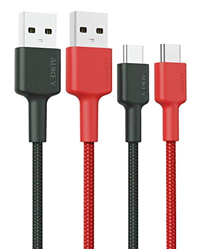 Product Cover USB C Charging Cable AUKEY (6.6ft 2 Pack) USB C Cable Braided Nylon Aramid Fiber USB C to USB A Fast Charging Cord for Samsung Galaxy S10 Plus, MacBook Pro 2019, Sony Xperia XZ, Nexus 5X 6P