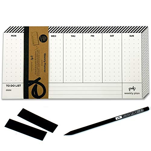 Product Cover Weekly Planner Pad Tear Off with to-Do List - 52 Weeks + 8 Extra, Undated Desk Calendar Notepad with Pencil Included, Geometric Design Organizer, 11.8