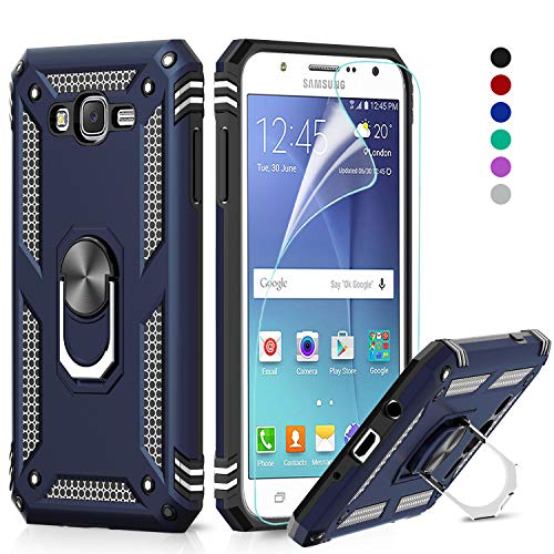 Product Cover Galaxy J7 Case, Galaxy J7 2015/ SM-J700 Case with HD Screen Protector, LeYi [Military Grade] Rotating Holder Kickstand Full-Body Protective Phone Cover Case for Samsung Galaxy J7 2015, JSFS Blue