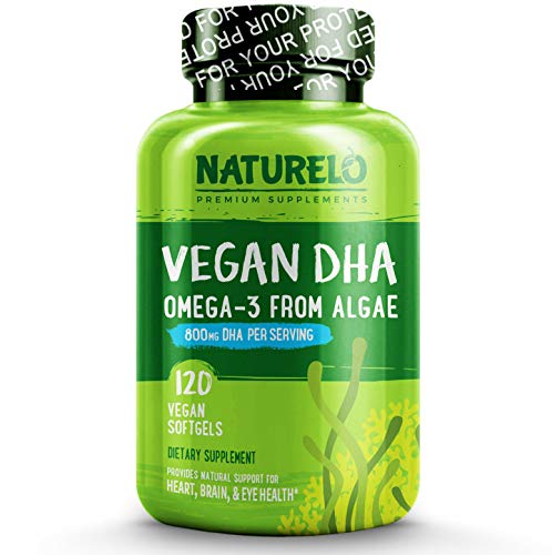 Product Cover NATURELO Vegan DHA - Omega 3 Oil from Algae - Best Supplement for Brain, Heart, Joint, Eye Health - Provides Essential Fatty Acids for Women Men and Kids - Complements Prenatal Vitamins - 120 Softgels