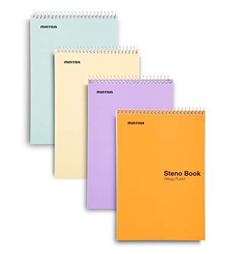 Product Cover Mintra Office Steno Book - 6x9 - Pastel Colors 4 Pad/Pack - Gregg Ruled-paper (Assorted Color Covers) 70 Sheets - - Notebook for writing notes in school, university, college, work, office