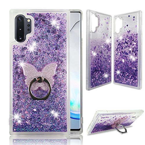 Product Cover Samsung Note 10 Plus Clear Case, ZASE Liquid Glitter Sparkle Bling Compatible for Galaxy Note 10+ Plus 6.8-inch Cute Women Girls Slim Protective Durable Cover Floating Quicksand w/Phone Ring (Purple)