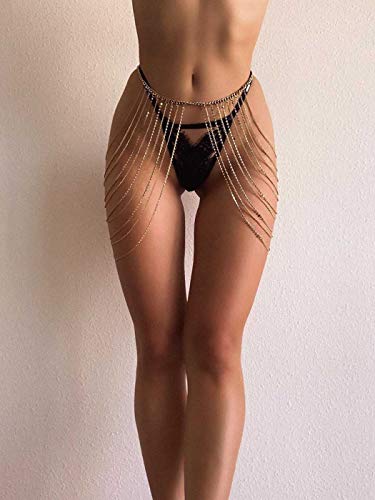 Product Cover Asooll Gold Sexy Multi-Layered Crystal Leg Body Chains Fashion Sparkly Belly Hip Skirts Tassel Waist Chains Summer Beach Nightclub Party Leg Body Accessories Jewelry for Women and Girls