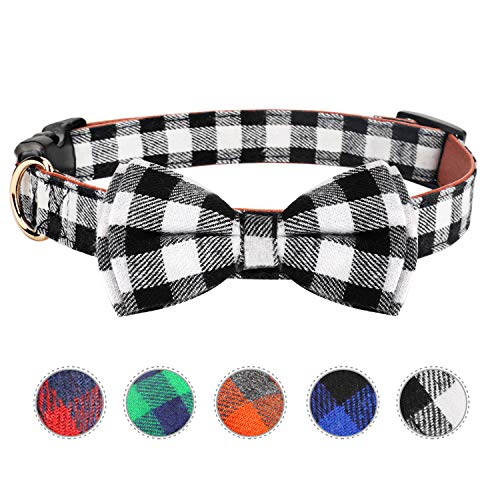 Product Cover Vaburs Dog Bow Tie, Dog Cat Collar with Bow Tie Buckle Light Plaid Dog Collar for Dogs Cats Pets Soft Comfortable,Adjustable (S, Black)