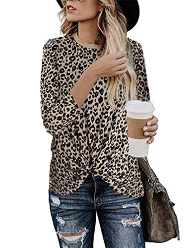 Product Cover Miselon Women's Fashion Twist T-Shirts Casual Cute Shirts Leopard Print Tops Basic Long Sleeve Soft Blouses