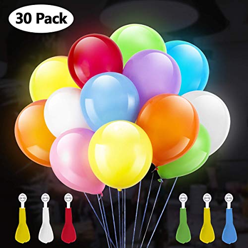 Product Cover GIGALUMI 30 Pack LED Light Up Balloons, Glow in the Dark Party Supplies LED Balloons Neon Party Supplies for Birthday Wedding Festival Christmas,Premium Mixed-Colors Flashing Party Lights Lasts 12-24 Hours