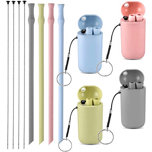Product Cover Vantic Collapsible and Reusable Silicone Straws, Portable Folding Drinking Straws, BPA Free with Travel Case & Cleaning Brush, Suitable for 20 or 30 oz Tumblers-4Pack, A-Pink&Teal&Gray&Green
