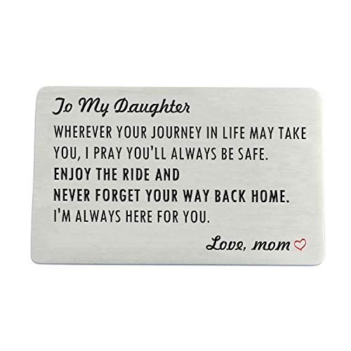 Product Cover Engraved Wallet Card Insert for Daughter from Mom, Stainless Steel Wallet Cards with Mini Love Note, Sweet 16 Gifts for Daughter, Birthday, Graduation Gift for Her