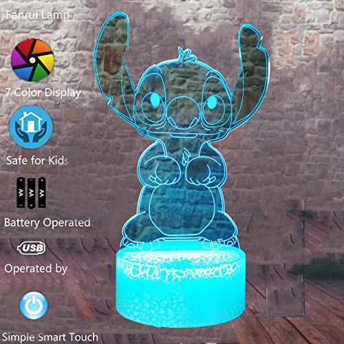 Product Cover Cartoon - Lilo and Stitch - 3D Led Lamp Bedroom Table Family Personalized Hot Decorative - 7 Colors Smart Touch Control Night Light - Child Kids Baby Favor Gifts Toys - for Christmas Party Birthday