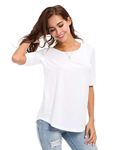 Product Cover Women's Casual T Shirts Cotton Mid Sleeve Basic Tunics Tee Tops Solid