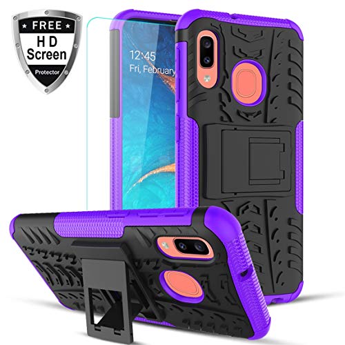 Product Cover Cmore-Samsung Galaxy A10e Case with HD Screen Protector [2 Pack], Samsung Galaxy A20e Case,[Built-in Kickstand] Dual Layer Heavy Duty Non Slip Shockproof  Bumper Rugged Case for Men/Women-Purple