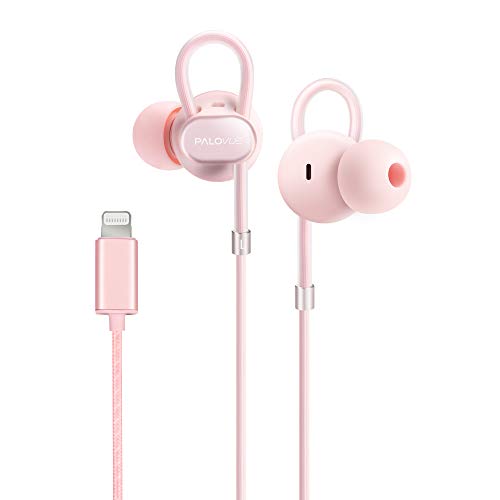 Product Cover PALOVUE Lightning Headphones Earbuds Earphones with Microphone Controller MFi Certified Noise Isolation Compatible iPhone 11 Pro Max iPhone X/XS Max/XR iPhone 8/P iPhone 7/P NeoFlowColor (Pink)