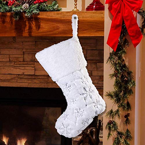 Product Cover Juegoal 21 Inch White Christmas Stockings Faux Fur Large Holiday Stockings Handiwork for Xmas Party Decoration, for Kids