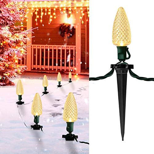 Product Cover 13FT C9 Christmas Lights with 25 LED Bulbs for Christmas Decoration- UL listed Warm White Christmas Stake Lights, for Outdoor Patio Christmas Tree Hanging Lights, Green Wire(Stakes Sold Seperately)
