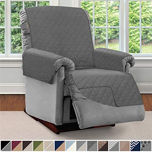 Product Cover Sofa Shield Original Patent Pending Reversible Large Recliner Protector, Seat Width to 28 Inch, Furniture Slipcover, 2 Inch Strap, Reclining Chair Slip Cover Throw for Pets, Recliner, Charcoal