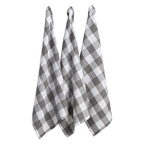 Product Cover DII Buffalo Check Kitchen Collection, Dishtowels, Gray & White 3 Piece