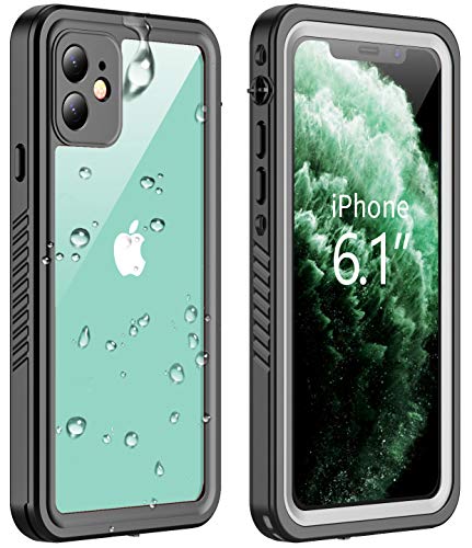 Product Cover Vapesoon iPhone 11 Waterproof Case, Built-in Screen Protector 360 Full-Body Protection Clear Call Quality Heavy Duty Waterproof Shockproof Cover Case for iPhone 11 2019（6.1 Inch）-Black/Clear