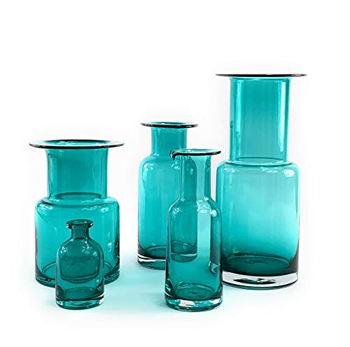 Product Cover Symmetric Matrix Glass Vase for Flowers, Clear Blue Green, 4.0