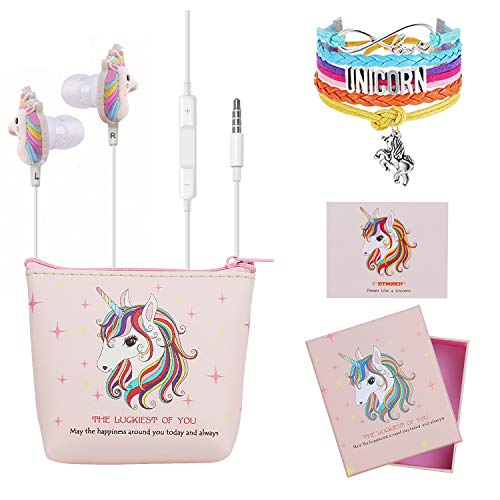 Product Cover DTMNEP Unicorn Gifts for Girls - Earbuds Earphones for Kids Compatible with Apple Android with Rainbow Unicorn Bracelet Wristband/Headphone Case/Gift Card/Gift Box, and Back to School Supply for Kids