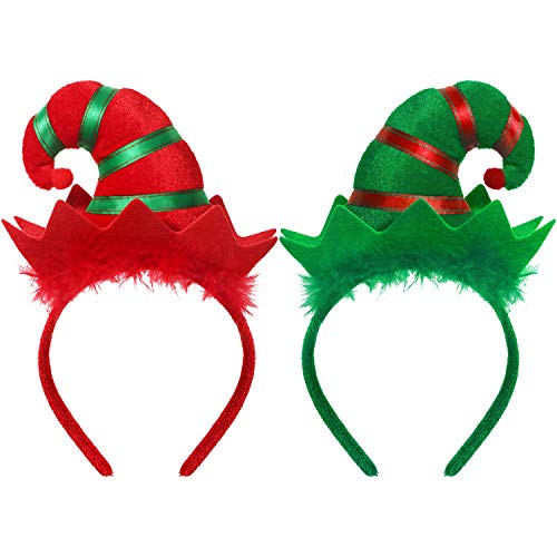 Product Cover WILLBOND 2 Pieces Christmas Headband Elf Headband Multicolored Elf Hat Headband for Girls Women Christmas Party Favors