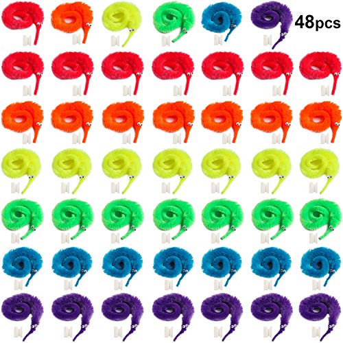 Product Cover Tanlee 48 Pieces Magic Magic Wiggly Twisty Fuzzy Worm Magic Worm Toys for Party Supplies, Random Color (48 Pieces)