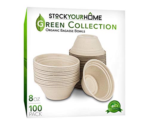 Product Cover Compostable Bagasse Bowls - Eco Friendly Dinnerware - Biodegradable and Recyclable, 100 Pack, 8 Oz