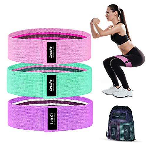 Product Cover Letsfit Resistance Bands for Legs and Butts, Exercise Booty Bands for Home Fitness, Pilates, Yoga, Stretching and More, Wide Anti Slip Hip Bands