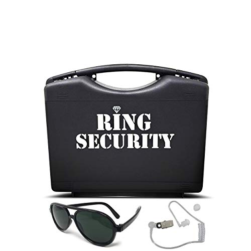Product Cover Wedding Ring Security Box with Black Sun Glasses and Top Secret Spy Ear Piece Ring Bearer Gifts Special Agent Ring Bearer Suitcase for Kids