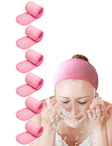 Product Cover Spa Headband Hair Wrap EURICA Sweat Headband Head Wrap Hair Towel Wrap Non-slip Stretchable Washable Makeup Headband for Face Wash Facial Treatment Sport Fits All Pink Pack of 6