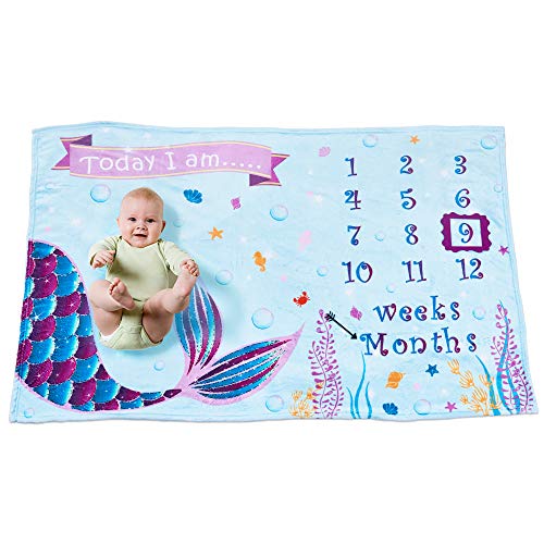 Product Cover WERNNSAI Mermaid Baby Milestone Blanket - Fleece Weekly Monthly Blankets for Girls Newborn Infant Baby Shower Birthday Xmas Gift Photography Background Prop, 60