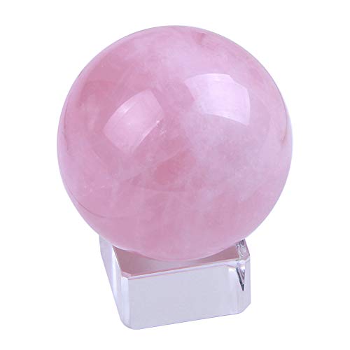 Product Cover 50mm Natural Carved Rose Quartz Ball Healing Crystal Sphere with Glass Base