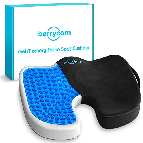 Product Cover Berrycom Coccyx Seat Cushion - Comfortable Supportive Gel Orthopedic Memory Foam Relieves Back, Sciatica and Tailbone Pain Great Seat Pillow for Office Chair Car Seat, Wheelchair, Plane