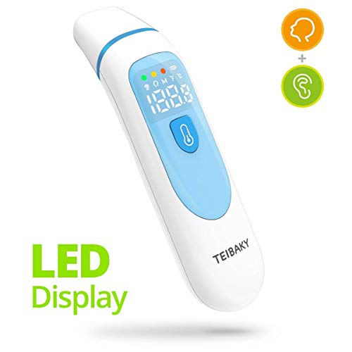 Product Cover 【2019 Updated】TEIBAKY Thermometer for Fever Forehead and Ear Thermometer Baby, Kid and Adult LED Display Accurate Reading with Fever Indicators Medical Thermometer Professional Certification