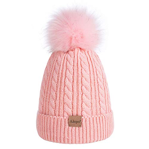 Product Cover Kids Toddler Baby Winter Beanie Hat, Children's Warm Fleece Lined Knit Thick Ski Cap with Pom Pom for Boys Girls (Pink)