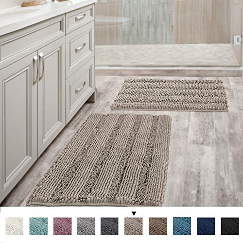 Product Cover Non Slip Thick Shaggy Chenille Bathroom Rugs Soft Bath Mats for Bathroom Extra Absorbent Floor Mats Bath Rugs Set for Kitchen/Living Room (Set of 2, 20