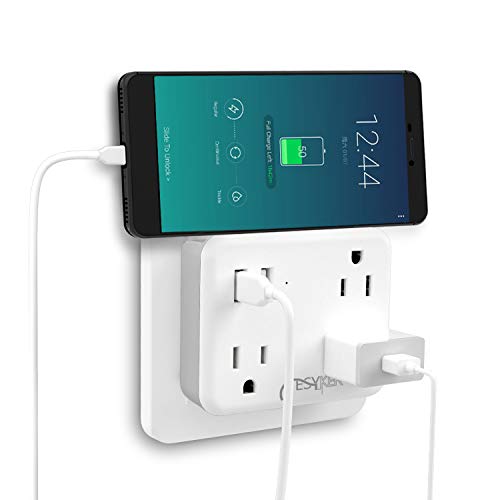 Product Cover Multi Plug Outlet, USB Wall Charger Outlet Extender with High Speed 2.4A 2USB 3AC Outlets No Surge Protector Travel Power Strip, Outlet Splitter Cruise Ship Accessories Plug Extender(White Gray)