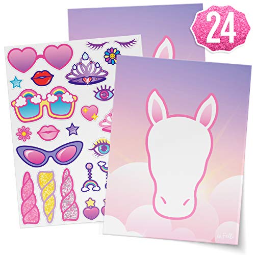Product Cover xo, Fetti Unicorn Party Sticker Craft Game for Kids - 24 Sheets | Birthday Party Supplies, Unicorn Favors Decorations, Toys + Halloween Costume
